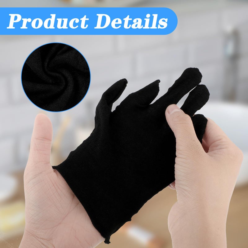 Dimeho 6 Pairs Moisturizing Cotton Gloves Touchscreen Overnight Sleeping Gloves Lightweight Nighttime Lotion Gloves for Bedtime Dry Hand Therapy Sensitive Irritated Skin SPA (Black) - Image 3